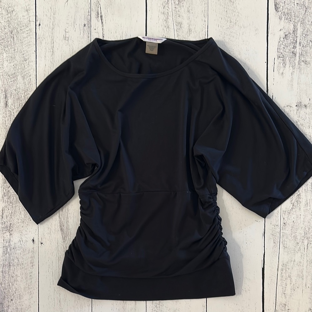 Black Women's Top wide sleeves and cinched waist size petite